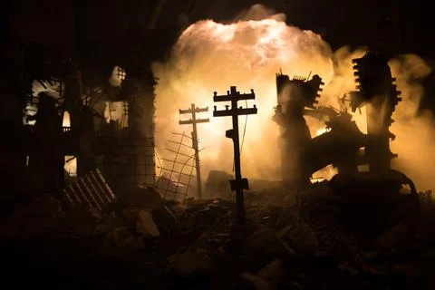 Nuclear war concept. Explosion of nuclear bomb. Creative artwork decoration i Photos