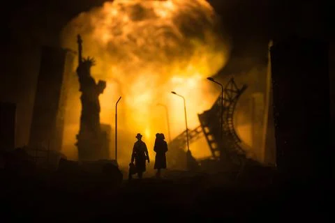 Nuclear war concept. Explosion of nuclear bomb. Creative artwork decoration i 스톡 사진