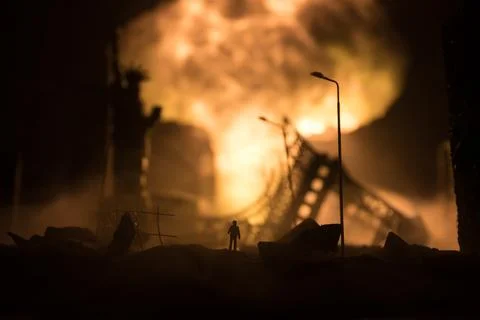Nuclear war concept. Explosion of nuclear bomb. Creative artwork decoration i Stock-Fotos