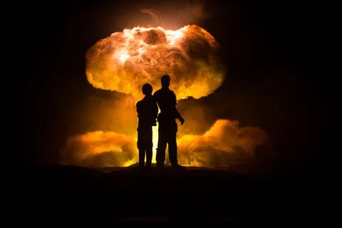 Nuclear war concept. Explosion of nuclear bomb. Creative artwork decoration i Stock-Fotos