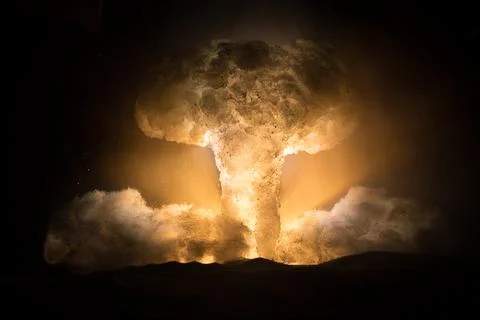 Nuclear war concept. Explosion of nuclear bomb. Creative artwork decoration i Stock-Fotos
