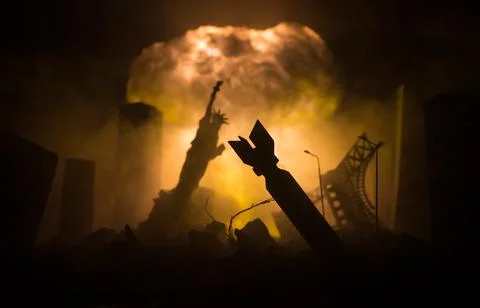 Nuclear war concept. Explosion of nuclear bomb. Creative artwork decoration i 스톡 사진