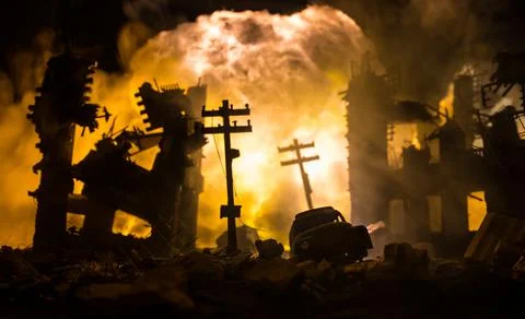 Nuclear war concept. Explosion of nuclear bomb. Creative artwork decoration i 스톡 사진
