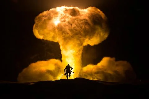 Nuclear war concept. Explosion of nuclear bomb. Creative artwork decoration i Fotos Stock