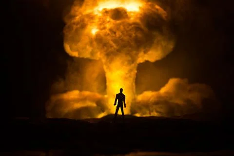 Nuclear war concept. Explosion of nuclear bomb. Creative artwork decoration i Stock-Fotos