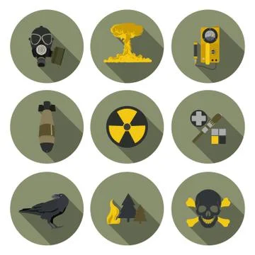 Nuclear war flat icons Stock Illustration