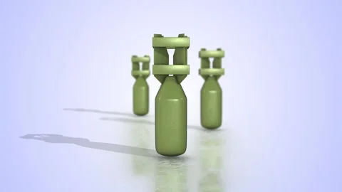 Nuclear Weapons on a Reflective Floor. Nuke Bombs 3D Animation. Missile. 4K Vidéo 291621013