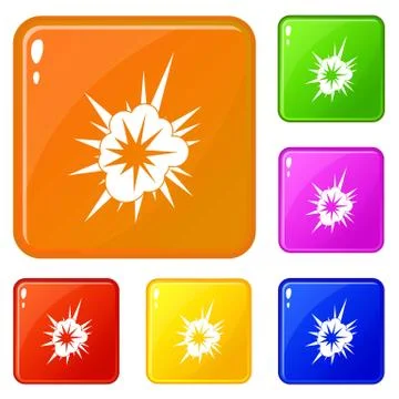 Nucleate explosion icons set vector color Stock Illustration