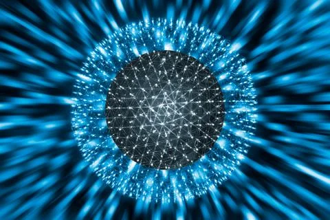Nucleus of Atom Ball or Nuclear Explode Ray radiation light science concept. Illustrazione stock