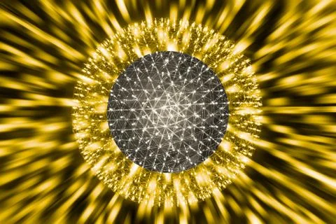 Nucleus of Atom Ball or Nuclear Explode Ray radiation light science concept. Stock Illustration