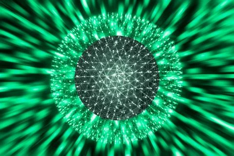 Nucleus of Atom Ball or Nuclear Explode Ray radiation light science concept. Illustrazione stock