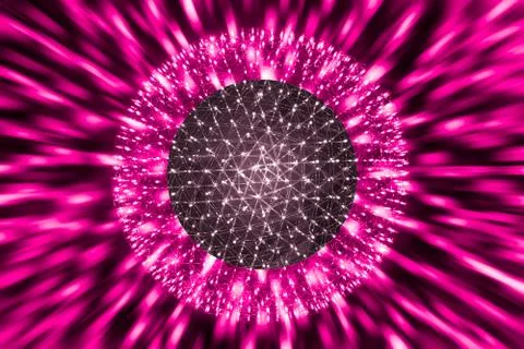 Nucleus of Atom Ball or Nuclear Explode Ray radiation light science concept. Illustrazione stock