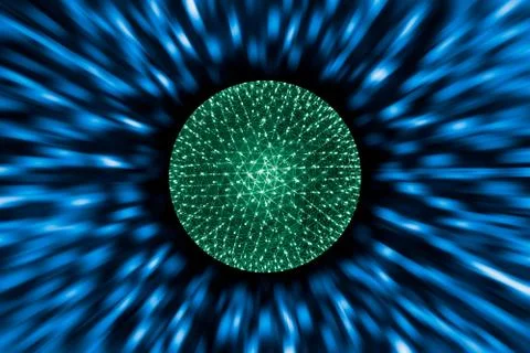Nucleus of Atom Ball or Nuclear Explode Ray radiation light science concept. Stock Illustration