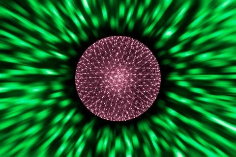 Nucleus of Atom Ball or Nuclear Explode Ray radiation light science concept. Stock Illustration