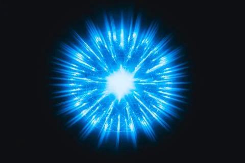 Nucleus of Atom Nuclear explode atomic bomb red hot ray radiation blue light  Foto stock