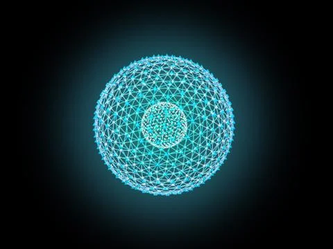 Nucleus of Atom Nuclear explode ray radiation light science 3D Illustration.. Stock Illustration