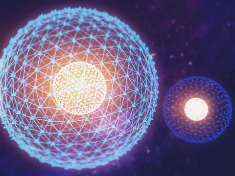 Nucleus of Atom Nuclear explode ray radiation light science 3D Illustration.. Stock Photos