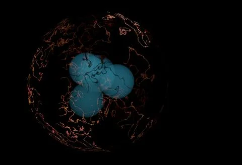 Nucleus cloud of electrons isolated on black 3d illustration Stock Illustration