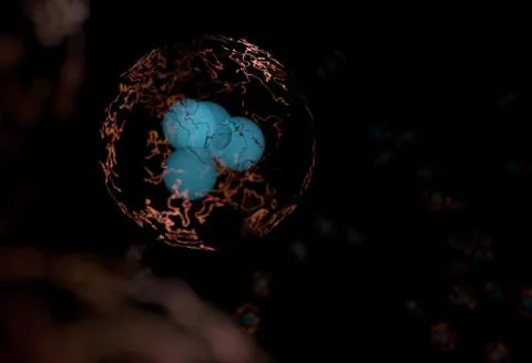 Nucleus with electric cloud of electrons isolated on black 3d illustration Stock Illustration