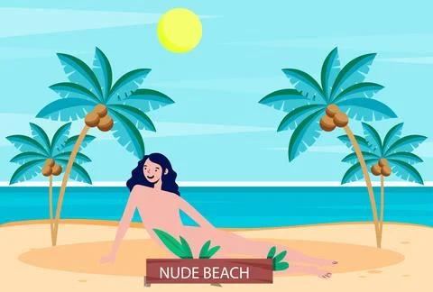 Nude Beach Concept Illustration Stock Illustration