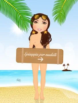Nude beach Stock Illustration