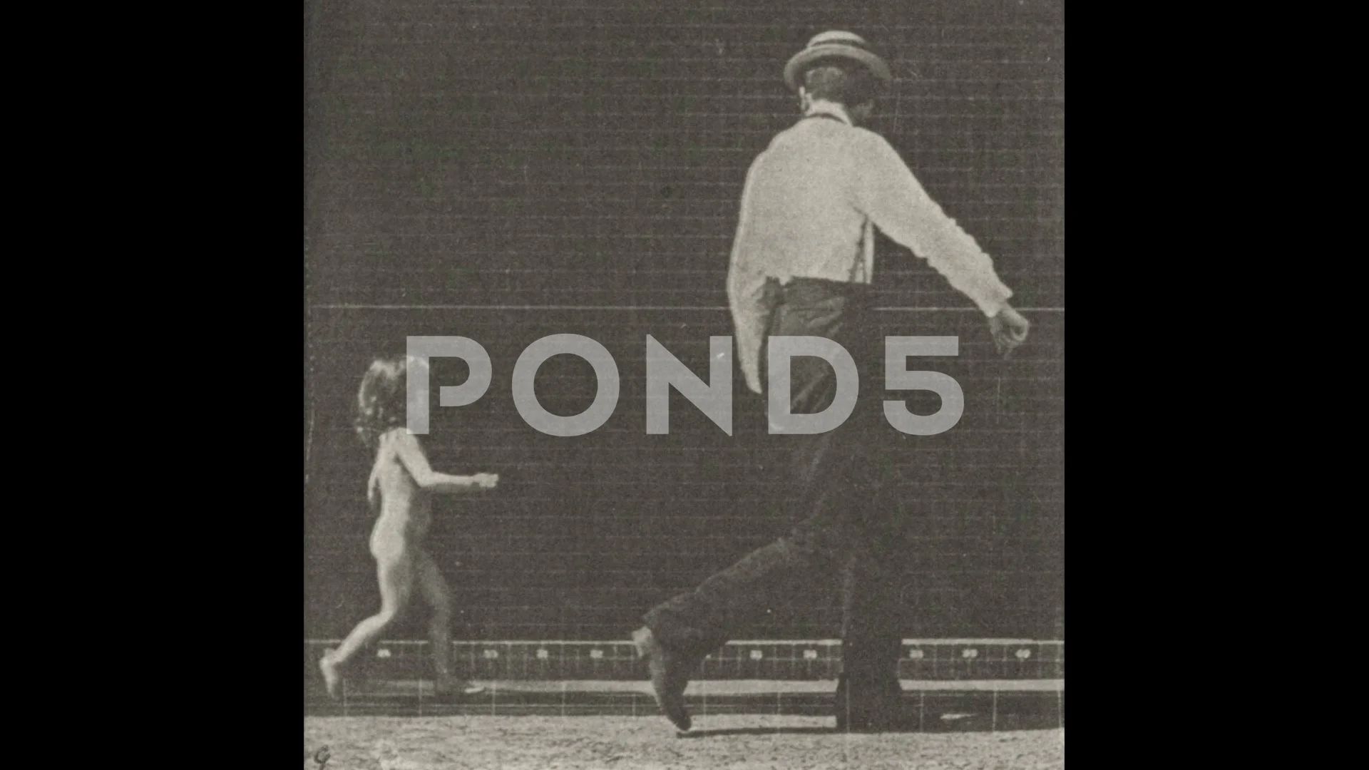 Nude Child Running After Formally Dressed Man Vintage