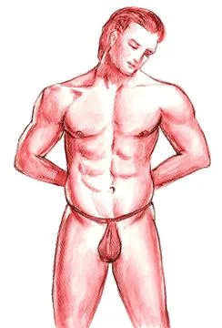 Nude Male Modeling G-string Illustration in Red Illustrazione stock
