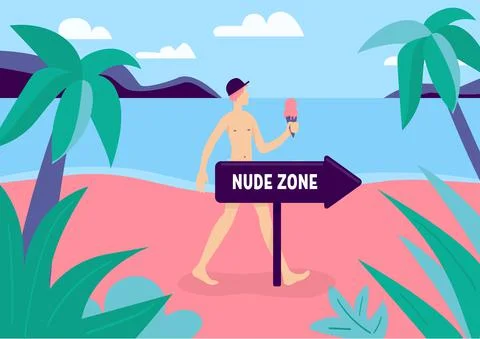 Nudist zone flat color vector illustration Stock Illustration