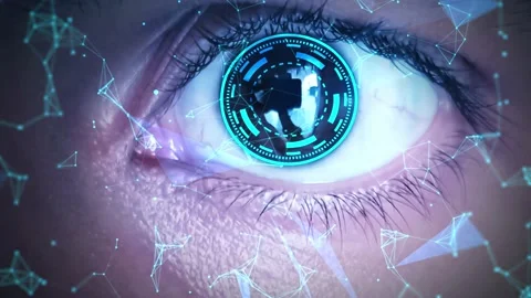Nueralink Technology Concept 4K Abstract Eye Animation Background with Points Stock Footage 155273539