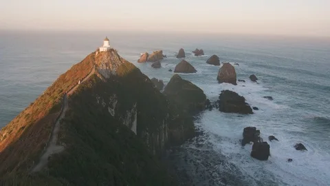 Nugget Point Lighthouse, Otago New Zealand Stock Footage 90159598
