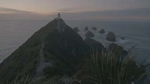 Nugget Point Lighthouse, Otago New Zealand Stock Footage 90160043