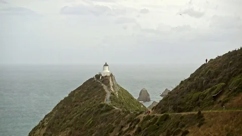 Nugget Point Lighthouse at sunset, New Zealand 스톡 동영상 78595022