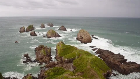The Nuggets from the lighthouse, Catlins coast, Otago, New Zealand. Stock Footage 133535625