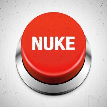 NUKE red button on a grunge concrete background. Nuclear bomb launching button Stock Illustration