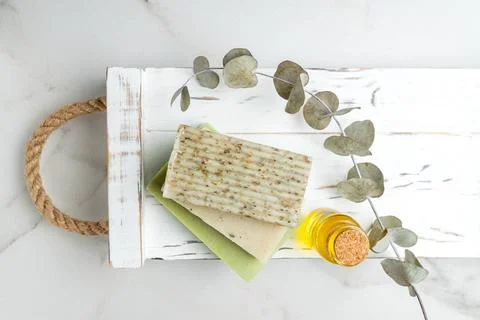 Null-Abfall-Kosmetik-Konzept. Flat Lay, Draufsicht auf natürliche, organis.. Foto stock