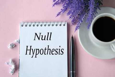NULL HYPOTHESIS - words in notebook on pink background with cup of coffee a.. Stock Photos