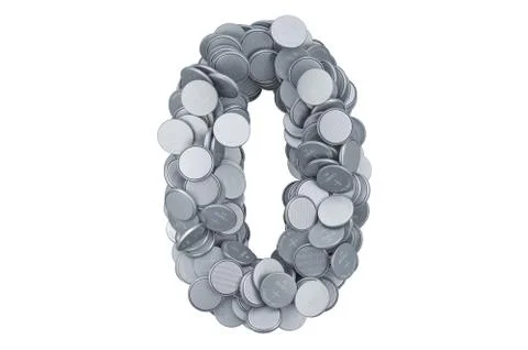 Number 0 from button cells, 3D rendering Stock Illustration