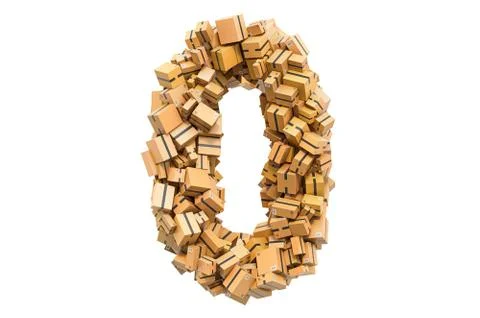 Number 0 from cardboard boxes. 3D rendering Stock Illustration