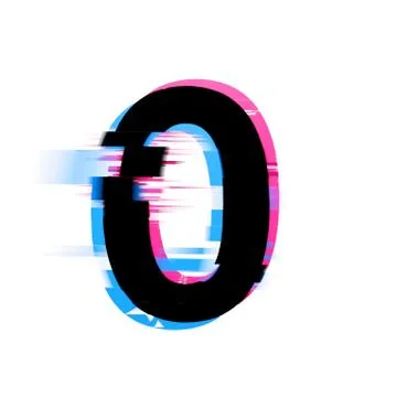 Number 0 distorted neon glitch effect text font. 3D Render Stock Illustration