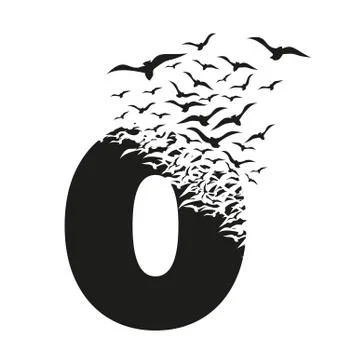 Number 0 with effect of destruction. Dispersion. Birds Stock Illustration