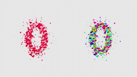 Number 0 formed by rotating red and colorful hearts on black. Alpha channel. Stock Footage 317495994