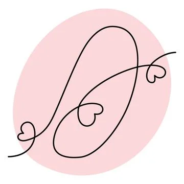 Number 0 handwritten in one continuous line with hearts against a background of Stock Illustration