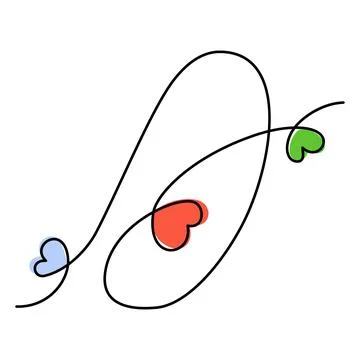 Number 0 handwritten in one continuous line with hearts and color spots in Stock Illustration