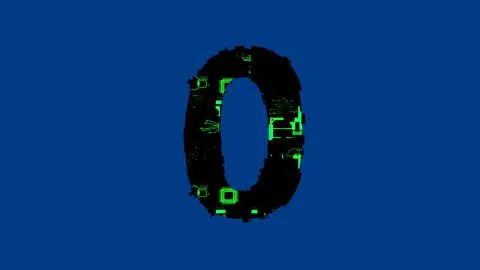 Number 0 - high tech cyberpunk black and green font on blue Stock Illustration