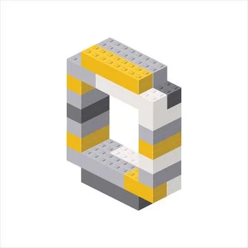Number 0 in isometric view assembled from plastic blocks. Vector Stock Illustration