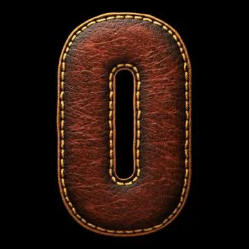 Number 0 made of leather. 3D render font with skin texture on black background. Illustrazione stock