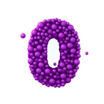 Number 0 made of plastic beads, purple bubbles, isolated on white, 3d render Stock Illustration