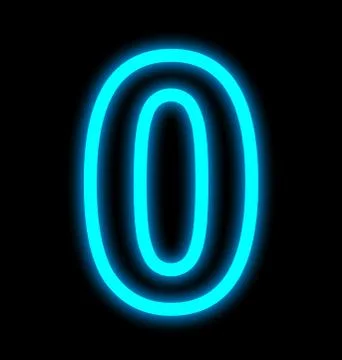 Number 0 neon lights outlined isolated on black Stock Illustration
