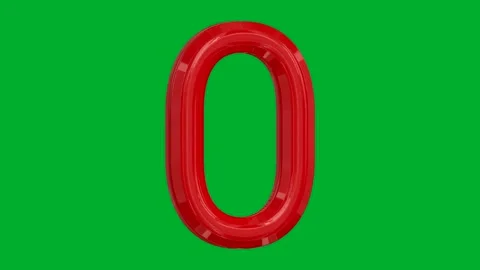 Number 0 rotating on green background in red shiny colour resolution chroma key. Video stock 265149068