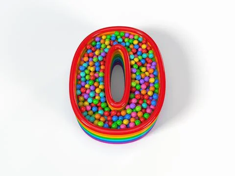Number 0 shaped child pool filled with plastic toy balls. 3D illustration Stock Illustration